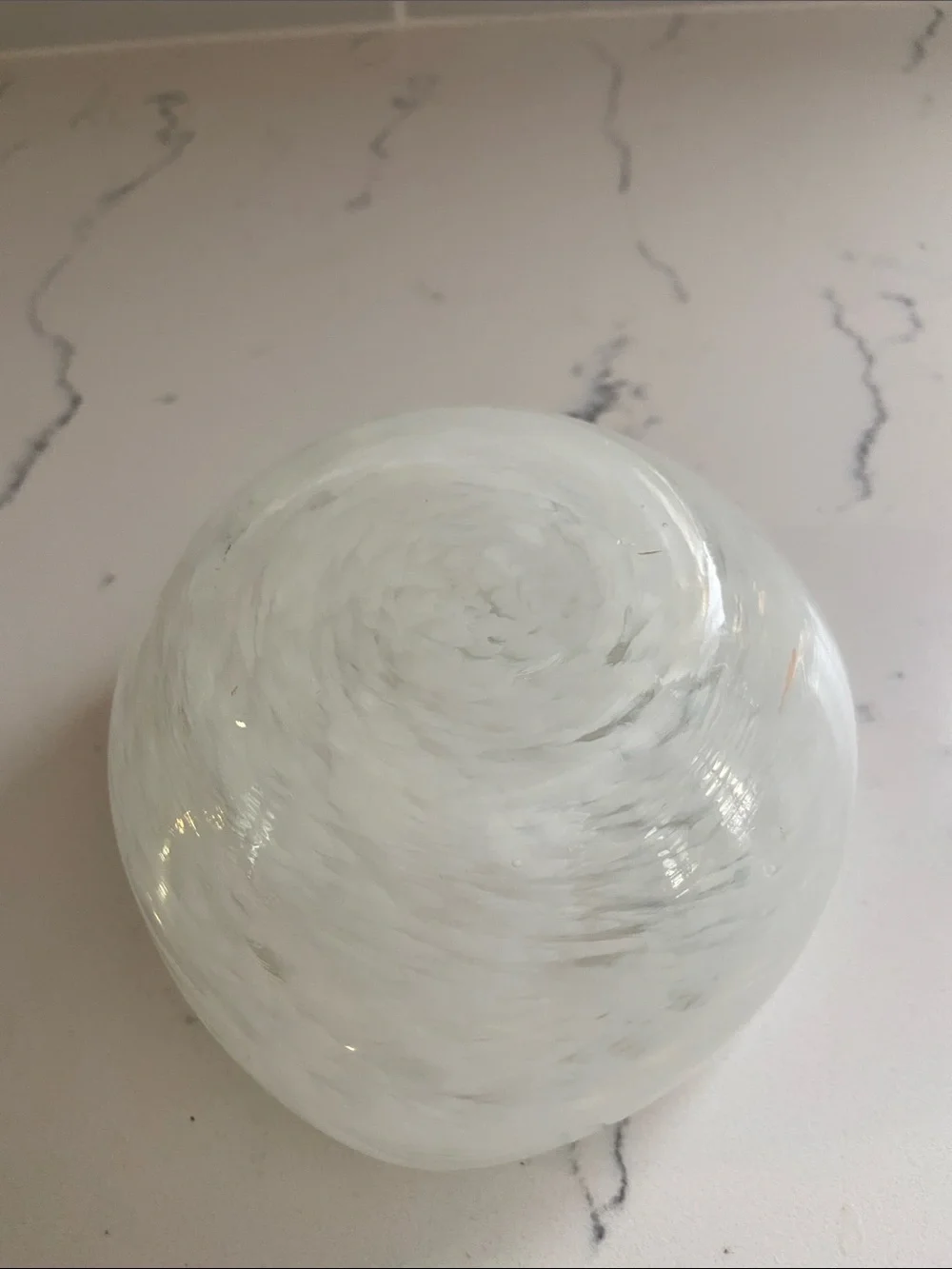 Vintage Hand Blown White Swirl Art Glass Ashtray